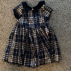 Charming Kids Dress in Navy and Gold Plaid